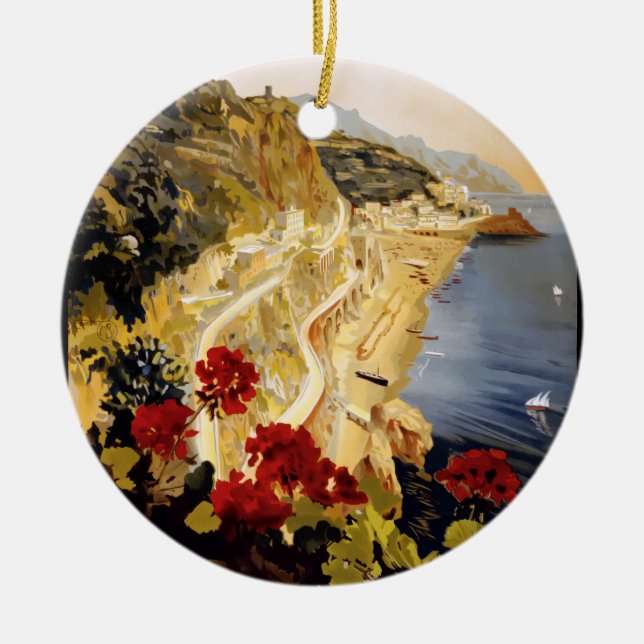 Vintage Travel Amalfi Italy Ceramic Ornament (Front)