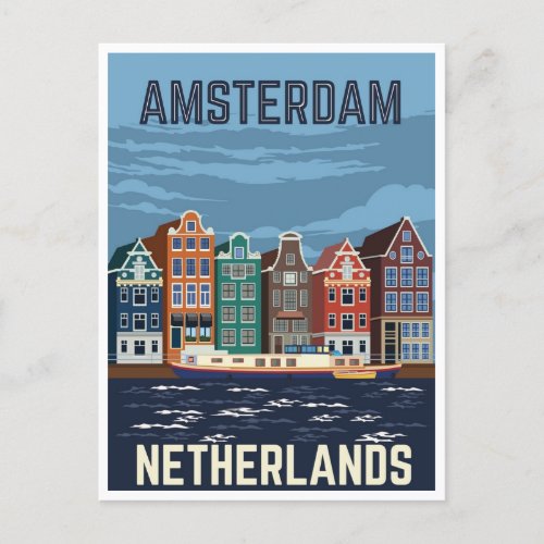 Vintage travel amsterdam Holland netherlands retro Postcard