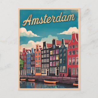 Vintage Travel Amsterdam Netherlands Retro Scenic