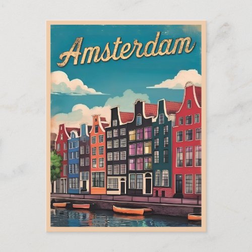 Vintage Travel Amsterdam Netherlands Retro Scenic Postcard