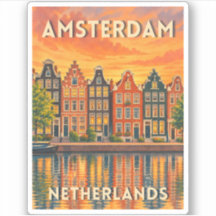 Vintage Travel Amsterdam Netherlands Retro Sunset