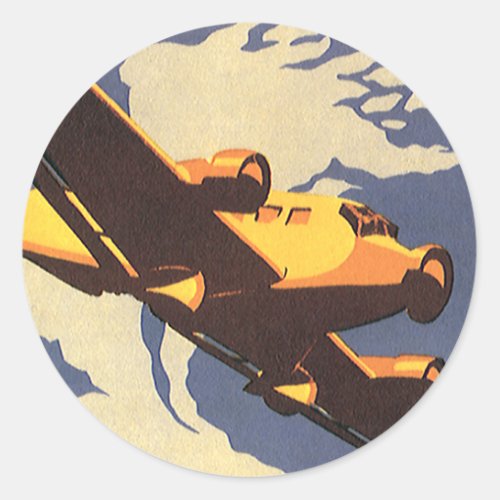 Vintage Travel and Transportation Airplane Flying Classic Round Sticker