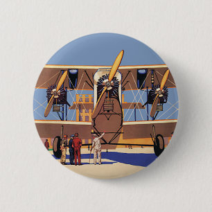 Vintage Travel and Transportation Biplane Airplane Pinback Button
