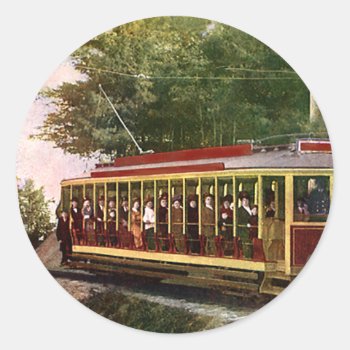 Vintage Travel And Transportation Electric Trolley Classic Round Sticker by Tchotchke at Zazzle