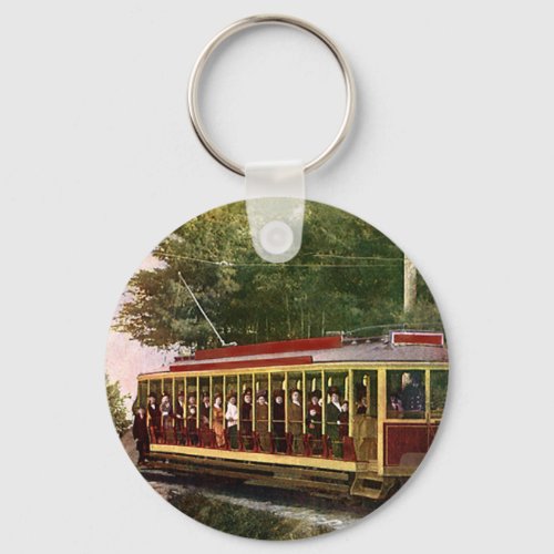 Vintage Travel and Transportation Electric Trolley Keychain