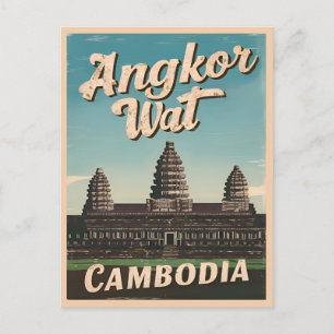 Vintage Travel Angkor Wat Cambodia Retro Scenic Postcard