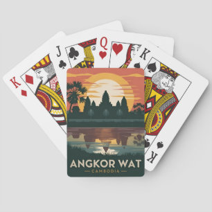 Vintage Travel Angkor Wat Cambodia Retro Sunset Poker Cards