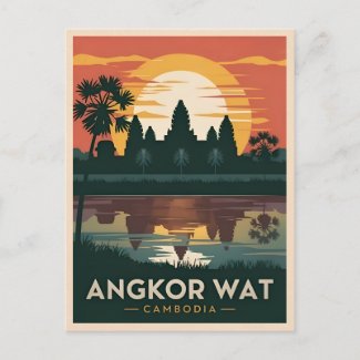 Vintage Travel Angkor Wat Cambodia Retro Sunset