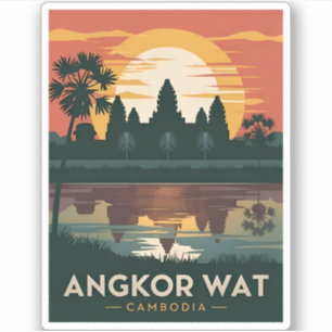 Vintage Travel Angkor Wat Cambodia Retro Sunset Sticker