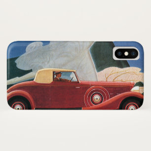 Vintage Travel, Antique Red Car with Cloud Woman iPhone X Case