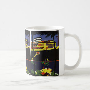 Vintage Travel, Art Deco Cruise Ship in Port Coffee Mug