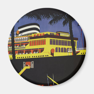 Vintage Travel, Art Deco Cruise Ship in Port Magnet