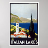 Vintage Travel Art Deco Poster Italian Lakes