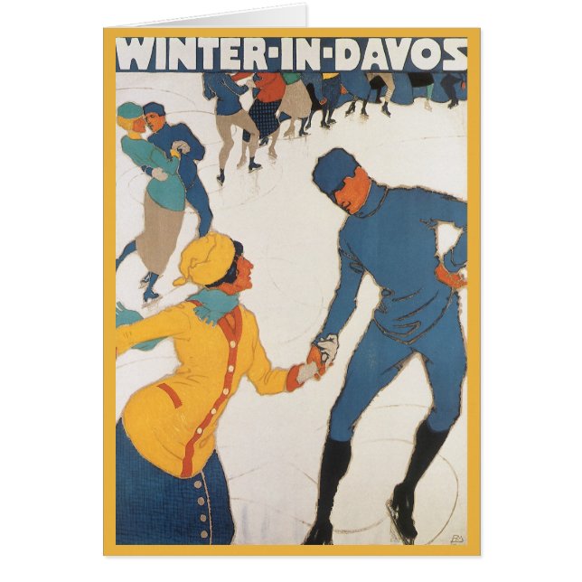 Vintage Travel, Art Deco, Winter Davos Switzerland (Front)