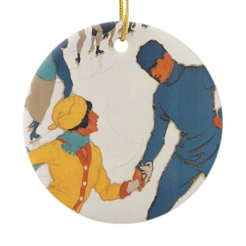 Vintage Travel, Art Deco, Winter Davos Switzerland Ceramic Ornament
