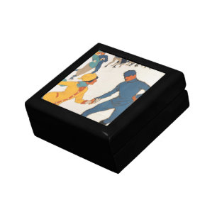 Vintage Travel, Art Deco, Winter Davos Switzerland Jewelry Box
