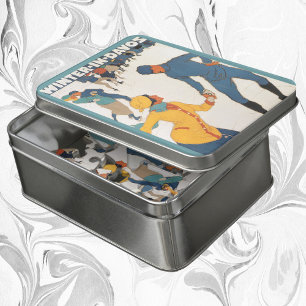 Vintage Travel, Art Deco, Winter Davos Switzerland Jigsaw Puzzle