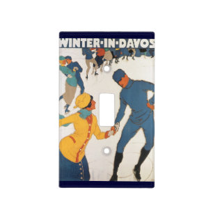 Vintage Travel, Art Deco, Winter Davos Switzerland Light Switch Cover
