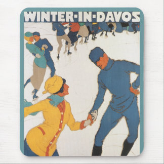 Vintage Travel, Art Deco, Winter Davos Switzerland Mouse Pad