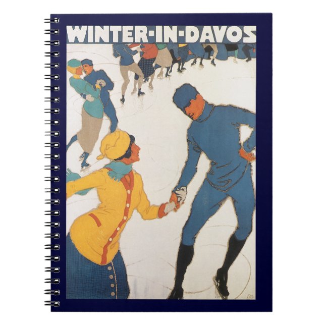 Vintage Travel, Art Deco, Winter Davos Switzerland Notebook (Front)