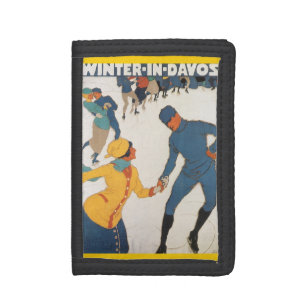 Vintage Travel, Art Deco, Winter Davos Switzerland Tri-fold Wallet