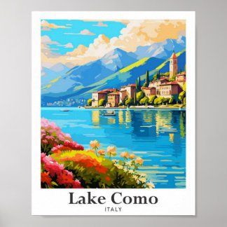 vintage travel art lake como italy poster
