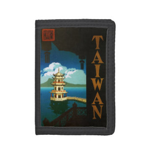 Vintage Travel Asia, Taiwan Pagoda Tiered Tower Trifold Wallet