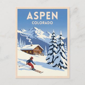 Vintage Travel Aspen Colorado Winter Skiing Retro