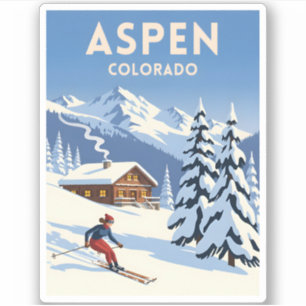 Vintage Travel Aspen Colorado Winter Skiing Retro Sticker