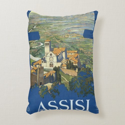 Vintage Travel Assisi Italy Francesco Basilica Accent Pillow