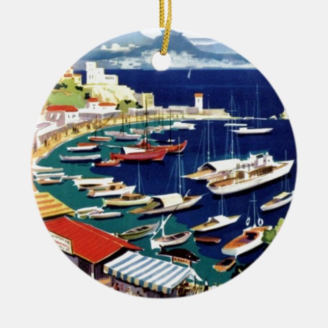 Vintage Travel Athens Greece Ceramic Ornament (Front)