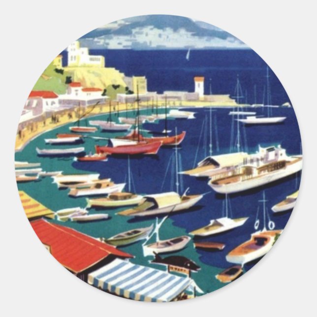 Vintage Travel Athens Greece Classic Round Sticker (Front)