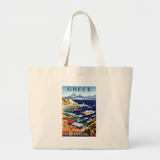 Vintage Travel Athens Greece Large Tote Bag (Front)