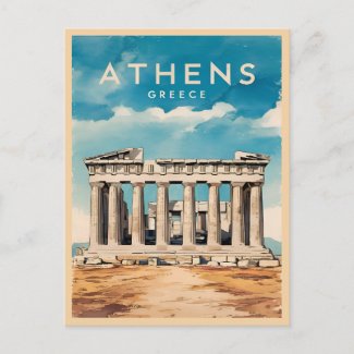 Vintage Travel Athens Greece Parthenon Retro