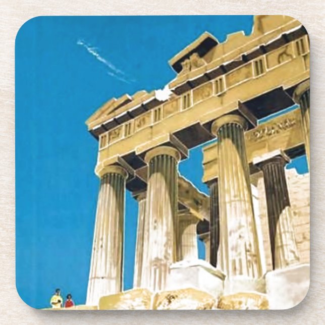 Vintage Travel Athens Greece Parthenon Temple Beverage Coaster (Front)