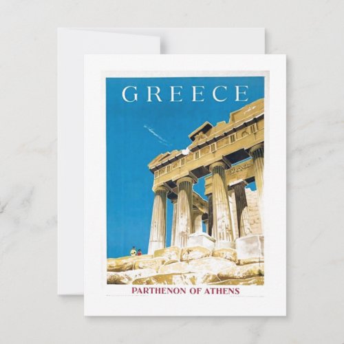 Vintage Travel Athens Greece Parthenon Temple Card