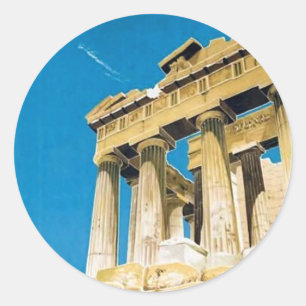 Vintage Travel Athens Greece Parthenon Temple Classic Round Sticker