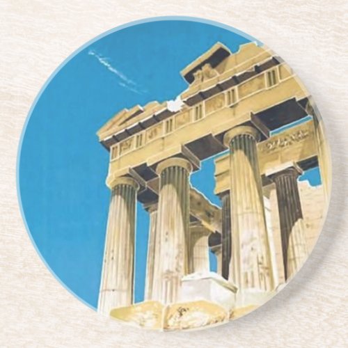 Vintage Travel Athens Greece Parthenon Temple Coaster