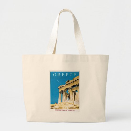 Vintage Travel Athens Greece Parthenon Temple Large Tote Bag