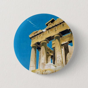 Vintage Travel Athens Greece Parthenon Temple Pinback Button