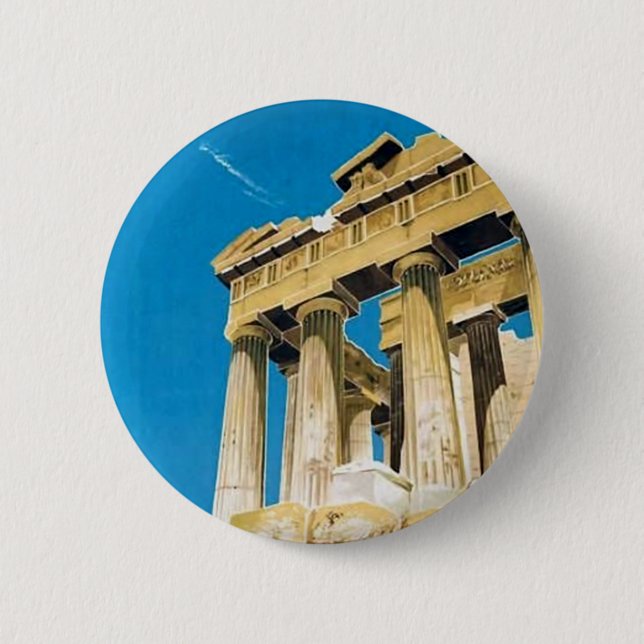 Vintage Travel Athens Greece Parthenon Temple Pinback Button (Front)