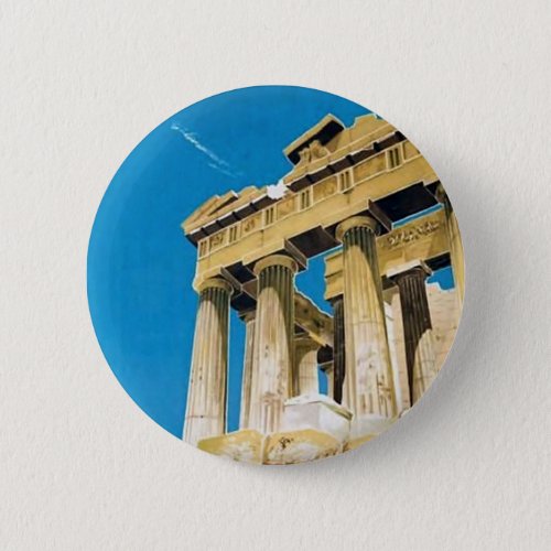 Vintage Travel Athens Greece Parthenon Temple Pinback Button