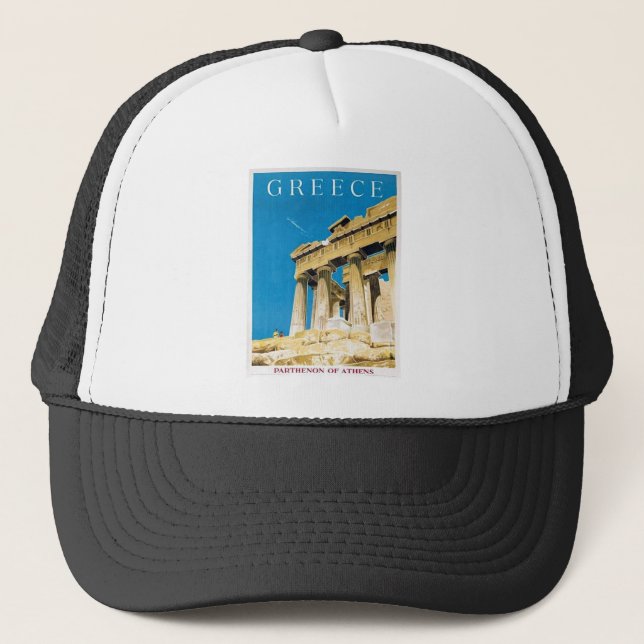 Vintage Travel Athens Greece Parthenon Temple Trucker Hat (Front)