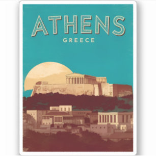 Vintage Travel Athens Greece Retro Scenic Sticker