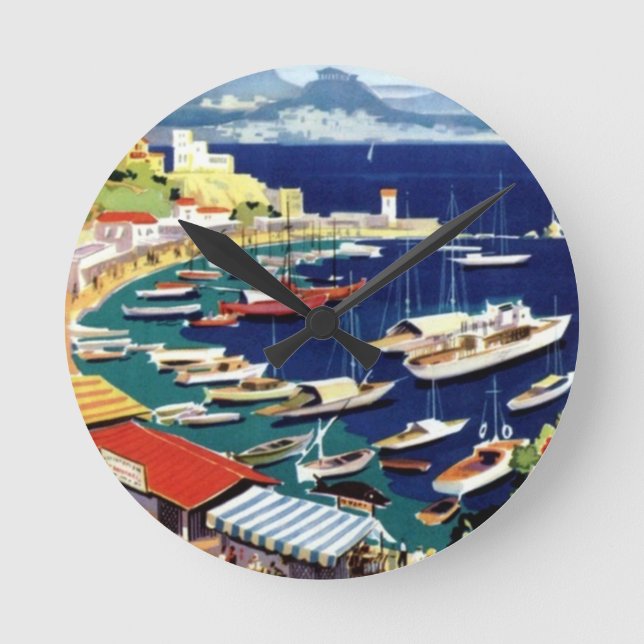 Vintage Travel Athens Greece Round Clock (Front)