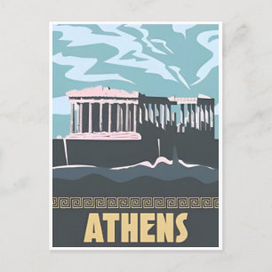 Vintage Travel Athens Greece santorini retro Postcard