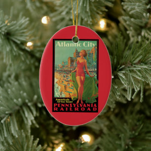 Vintage Travel, Atlantic City Resort Beach Blond Ceramic Ornament