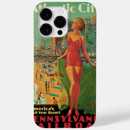 Vintage Travel Atlantic City Resort Beach Blonde Case_Mate iPhone 14 Pro Max Case
