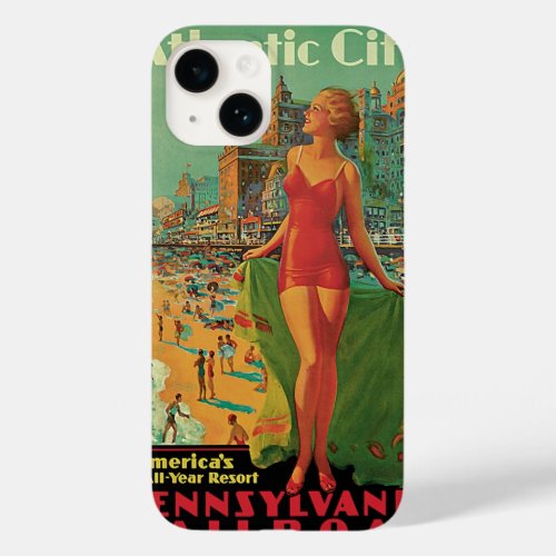 Vintage Travel Atlantic City Resort Beach Blonde Case_Mate iPhone 14 Case