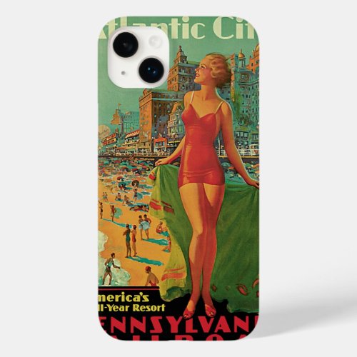 Vintage Travel Atlantic City Resort Beach Blonde Case_Mate iPhone 14 Plus Case